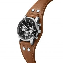 Seizmont Iphios | Montre chronographe noire et brune en acier inoxydable avec bracelet manchette en cuir -LuxeMontre Boutique 1 2ipsos