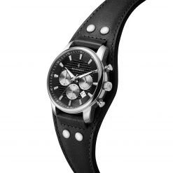 Seizmont Iphios | Montre chronographe noire en acier inoxydable avec bracelet manchette en cuir -LuxeMontre Boutique 2 2ipsos