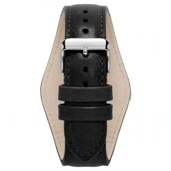 Seizmont Iphios | Montre chronographe noire et blanche en acier inoxydable avec bracelet manchette en cuir -LuxeMontre Boutique 4 3ipsos