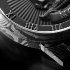 Lucleon Memento Mori | Montre à tête de mort en acier de Damas -LuxeMontre Boutique jwm mmcc collection damaskus steel 24853 1x1 4 1